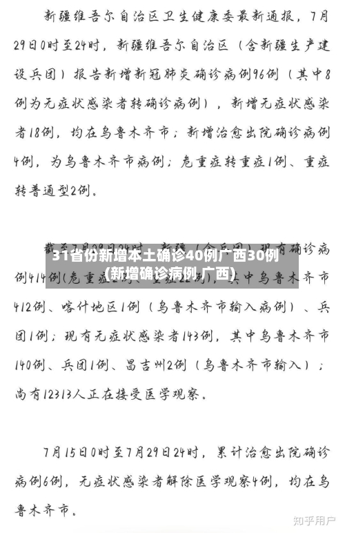 31省份新增本土确诊40例广西30例(新增确诊病例 广西)